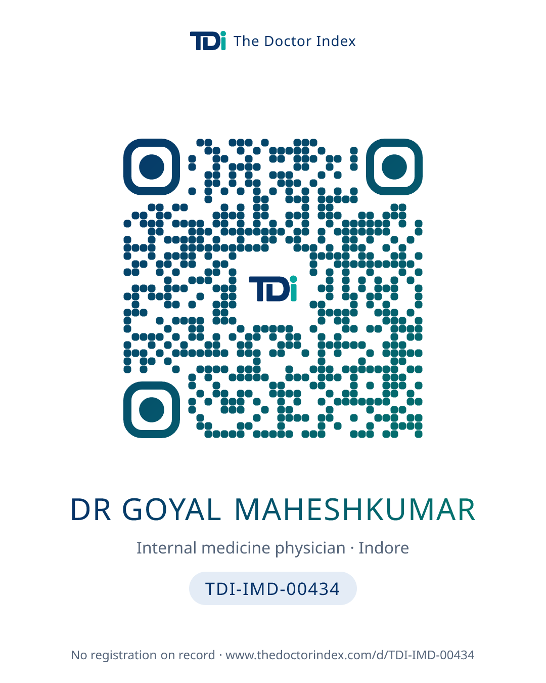 QR card for Dr Goyal Maheshkumar, TDI-IMD-00434
