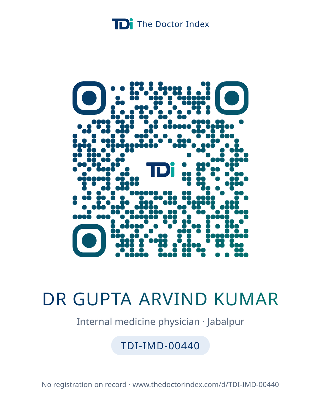 QR card for Dr Gupta Arvind Kumar, TDI-IMD-00440
