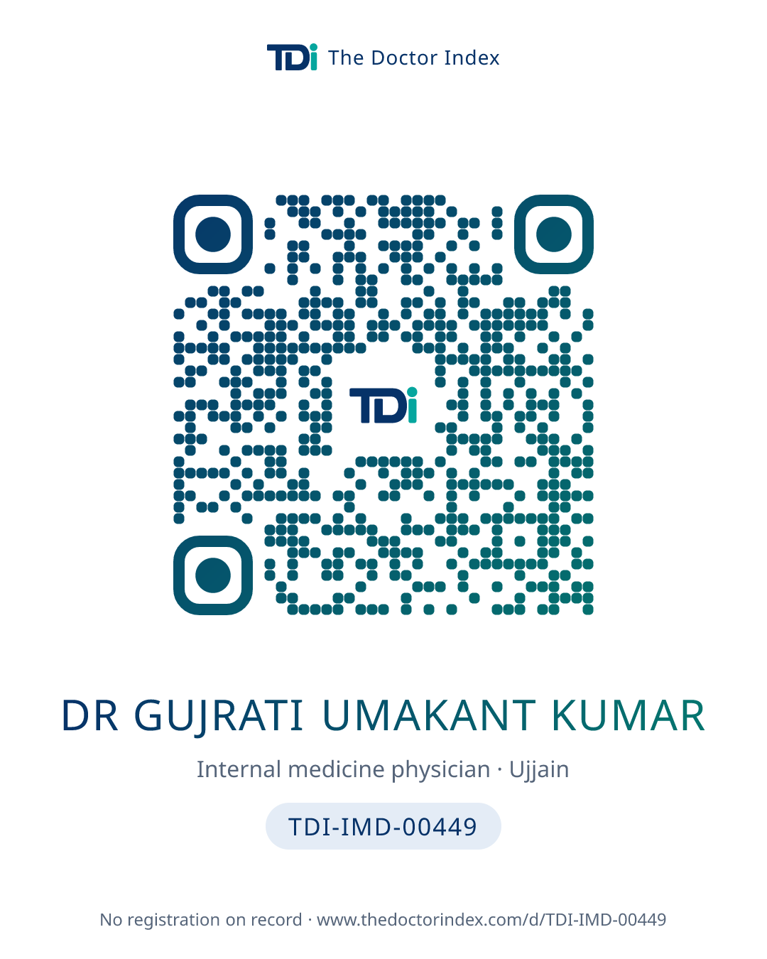 QR card for Dr Gujrati Umakant Kumar, TDI-IMD-00449