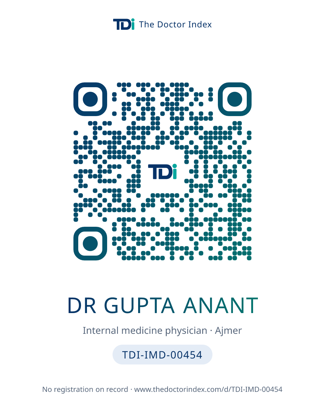 QR card for Dr Gupta Anant, TDI-IMD-00454