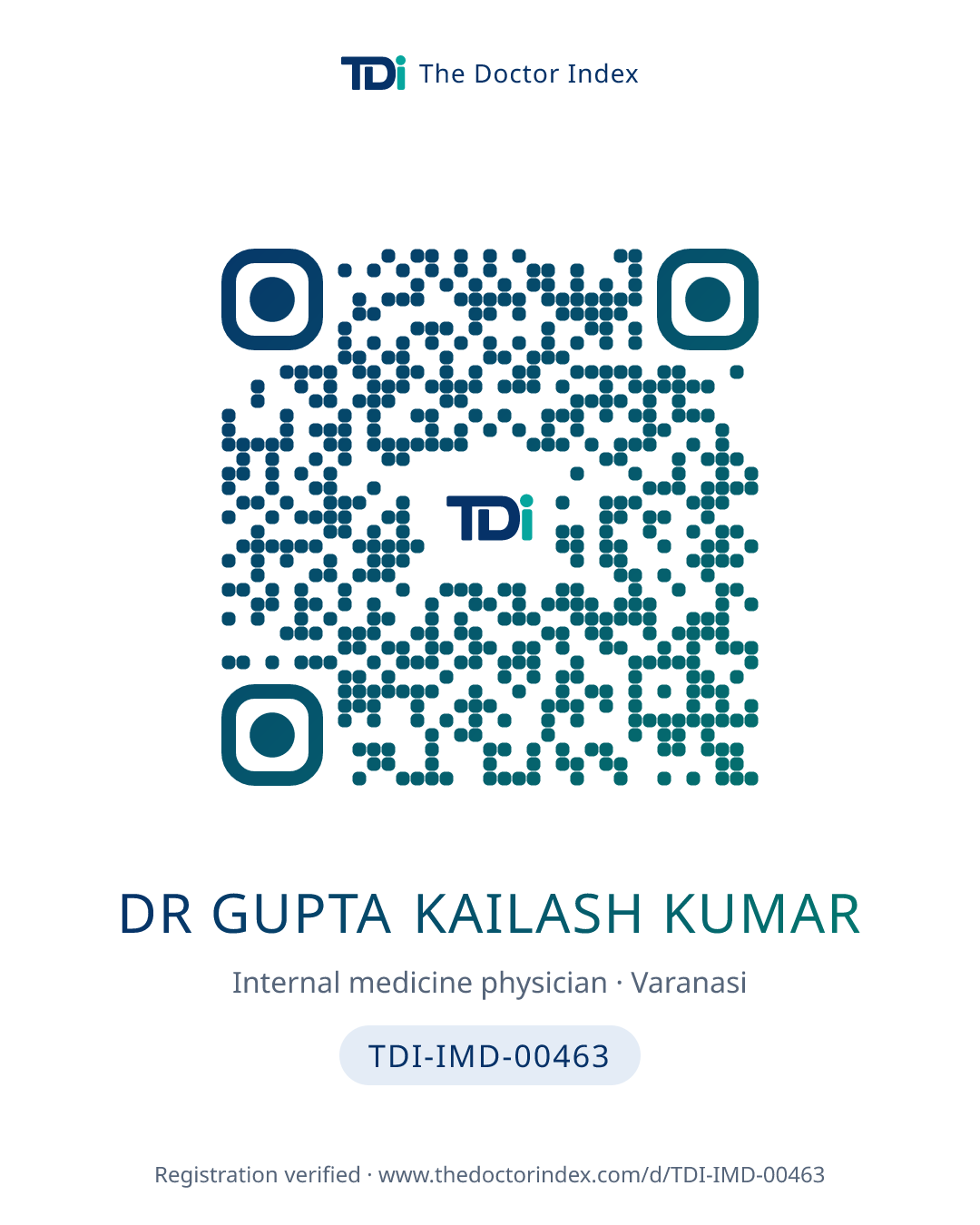 QR card for Dr Gupta Kailash Kumar, TDI-IMD-00463