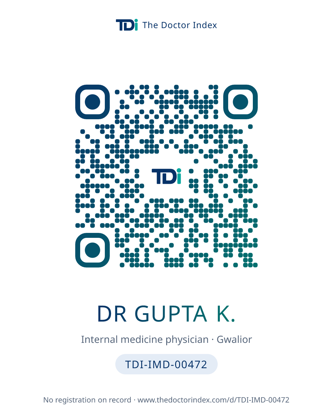 QR card for Dr Gupta K., TDI-IMD-00472