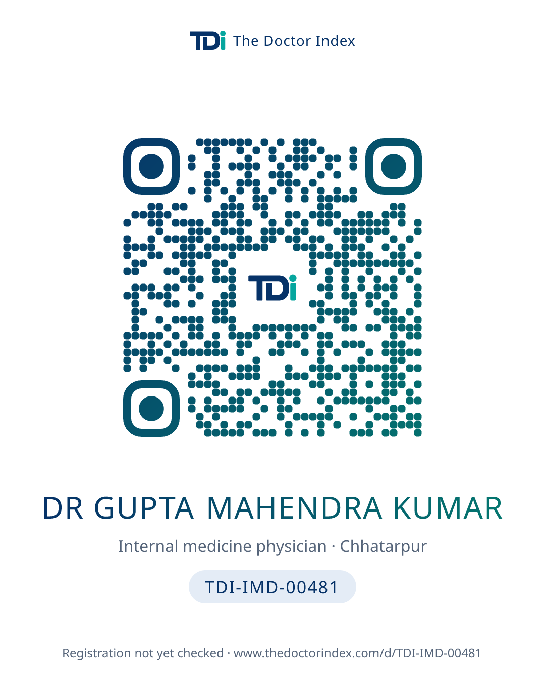 QR card for Dr Gupta Mahendra Kumar, TDI-IMD-00481