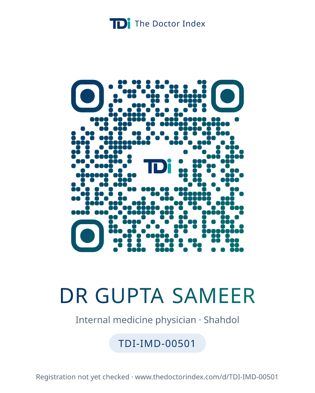 QR card for Dr Gupta Sameer, TDI-IMD-00501
