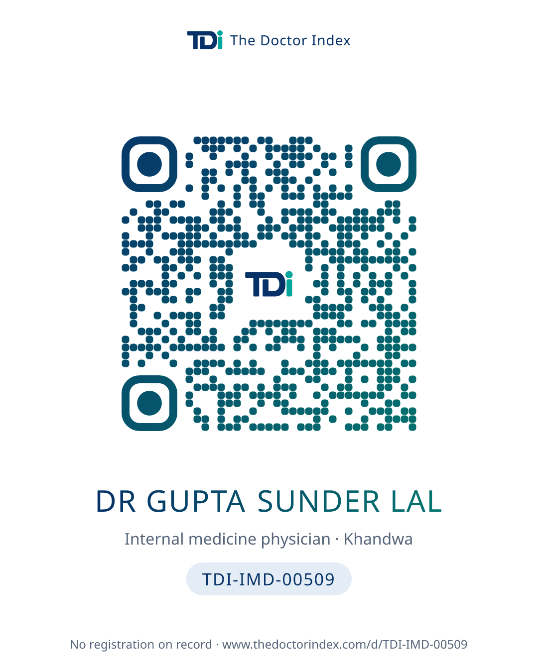 QR card for Dr Gupta Sunder Lal, TDI-IMD-00509