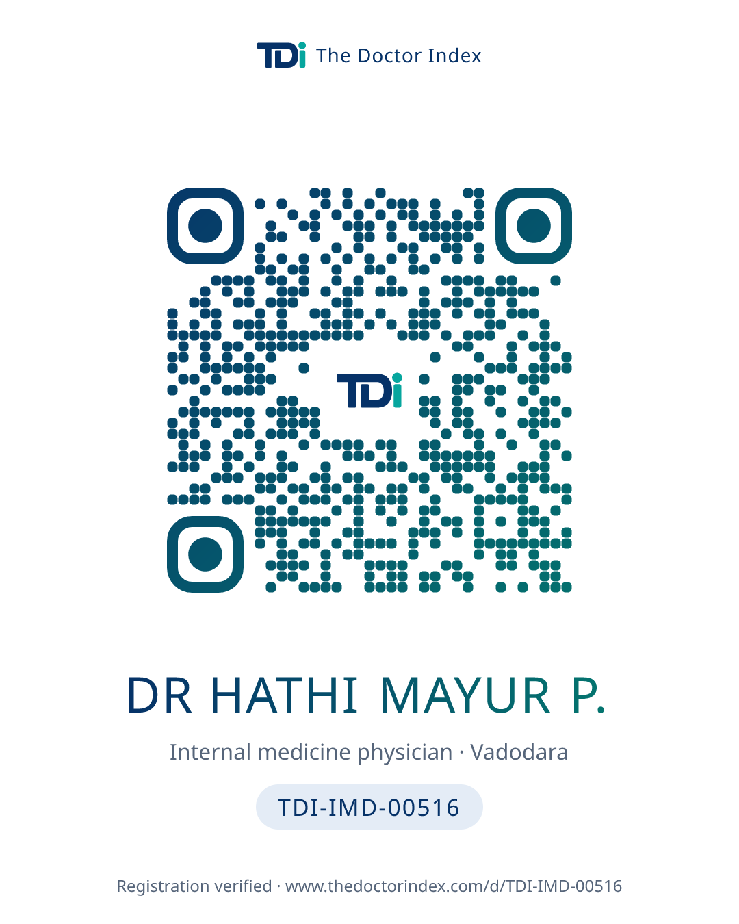 QR card for Dr Hathi Mayur P., TDI-IMD-00516