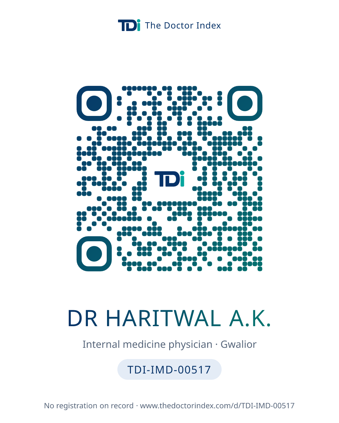 QR card for Dr Haritwal A.K., TDI-IMD-00517