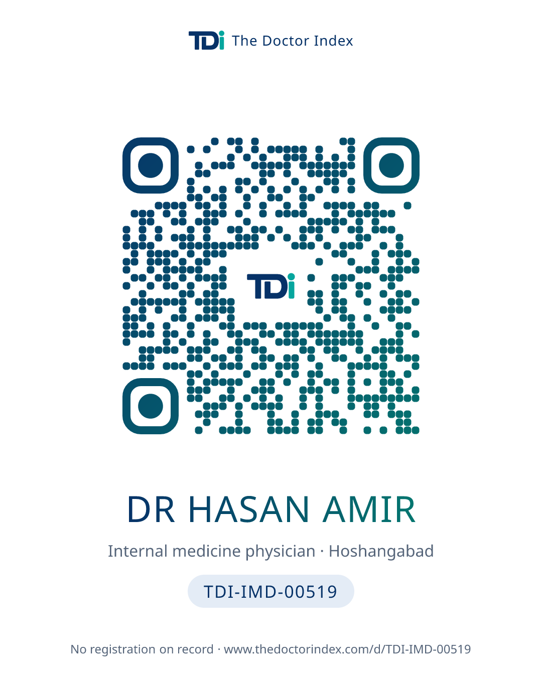 QR card for Dr Hasan Amir, TDI-IMD-00519