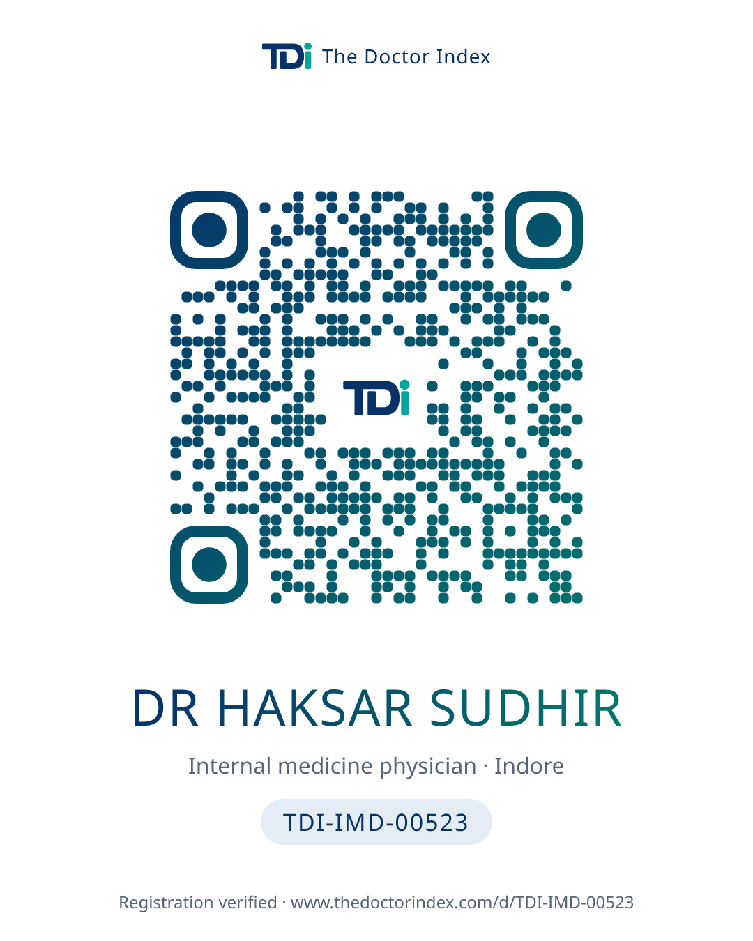 QR card for Dr Haksar Sudhir, TDI-IMD-00523