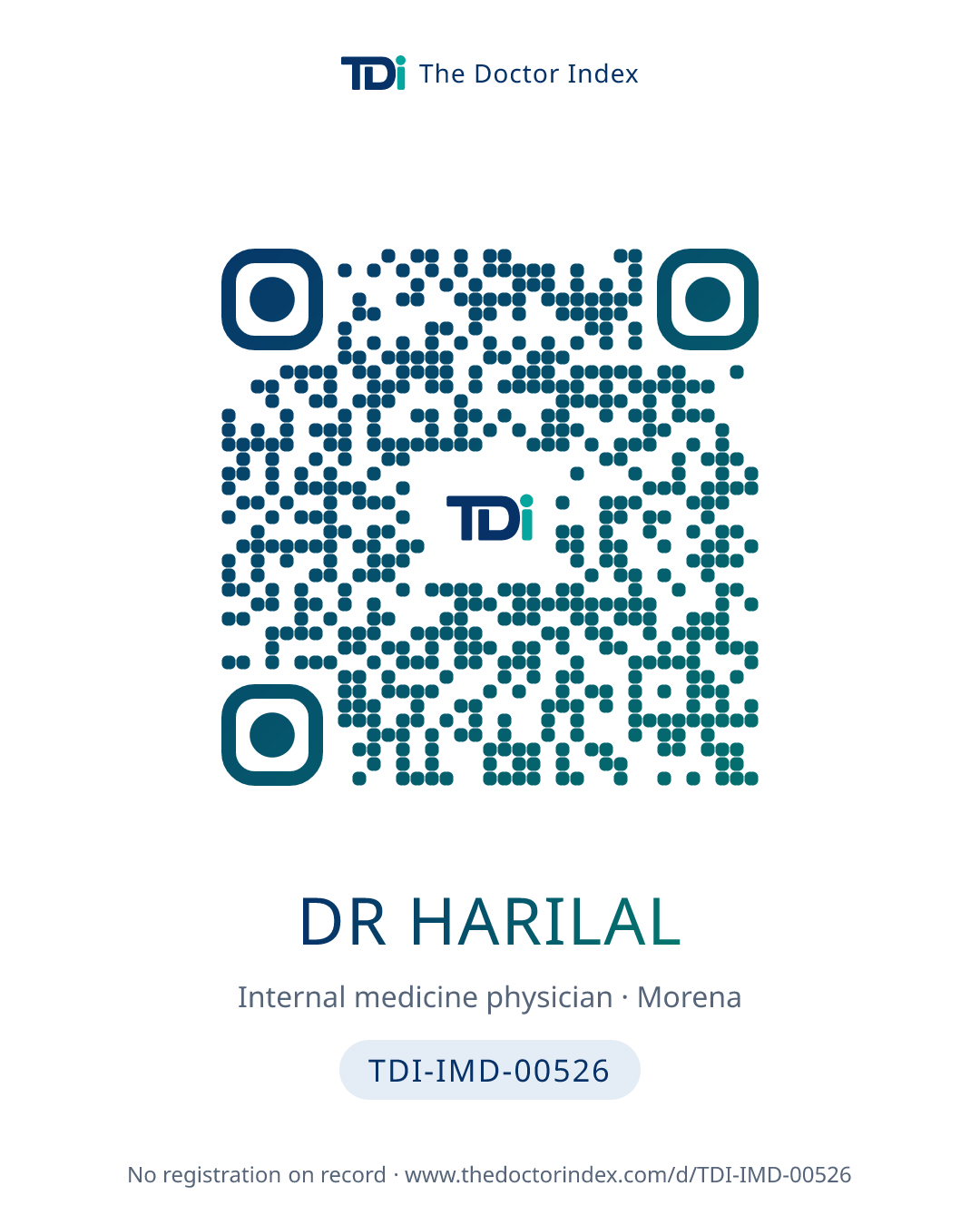 QR card for Dr Harilal, TDI-IMD-00526