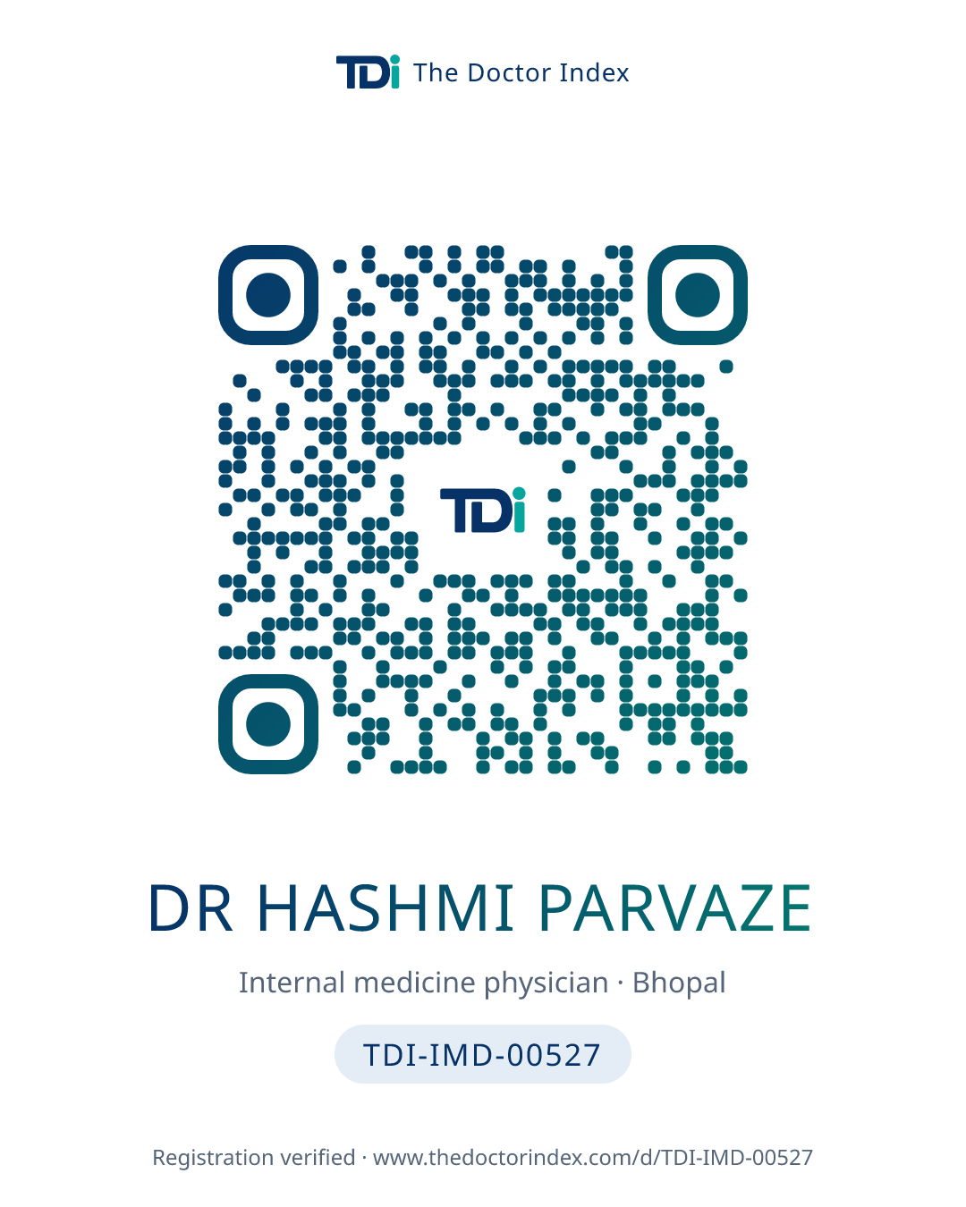 QR card for Dr Hashmi Parvaze, TDI-IMD-00527