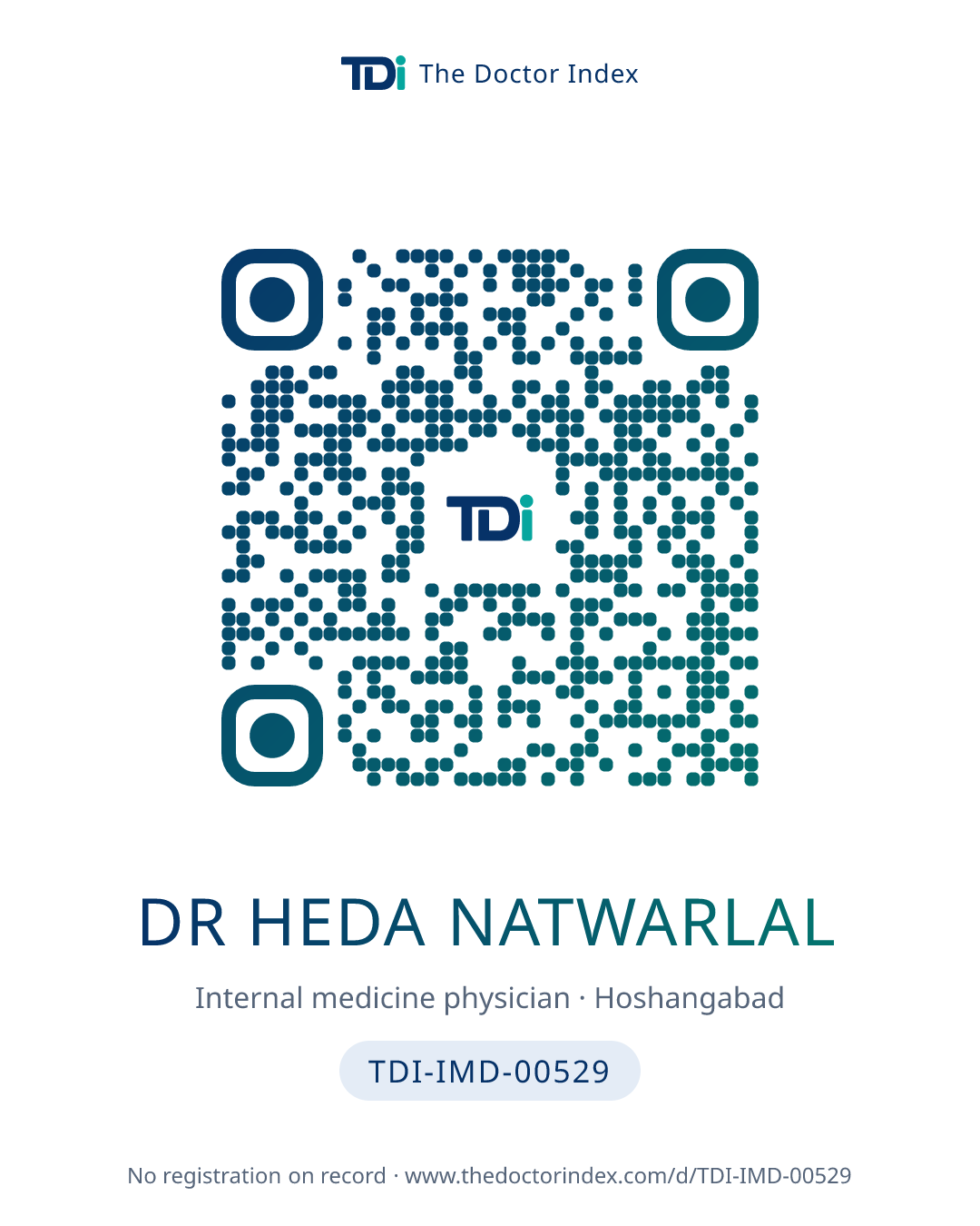 QR card for Dr Heda Natwarlal, TDI-IMD-00529