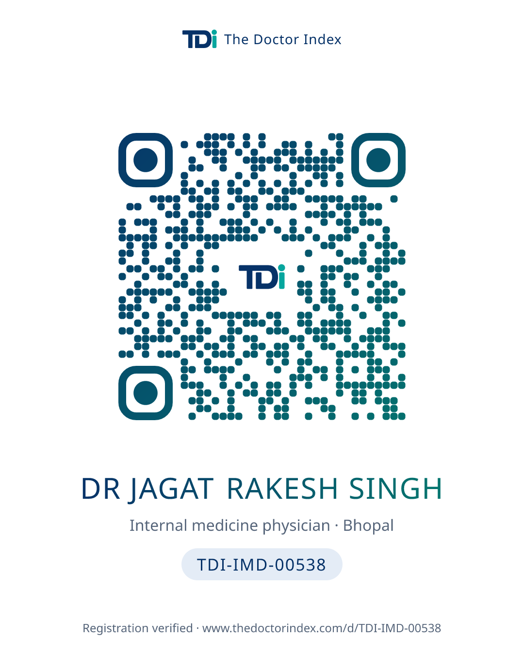 QR card for Dr Jagat Rakesh Singh, TDI-IMD-00538