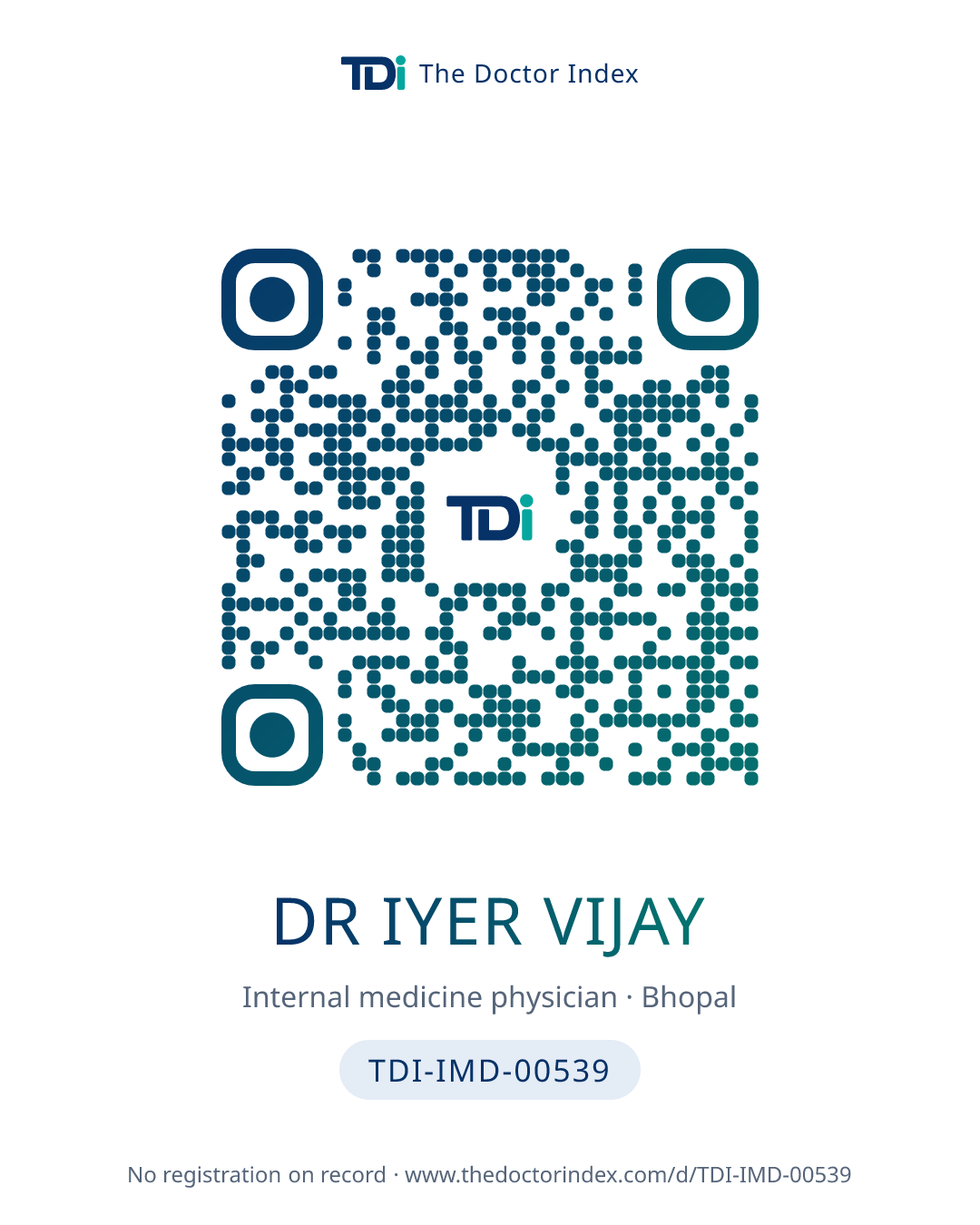 QR card for Dr Iyer Vijay, TDI-IMD-00539