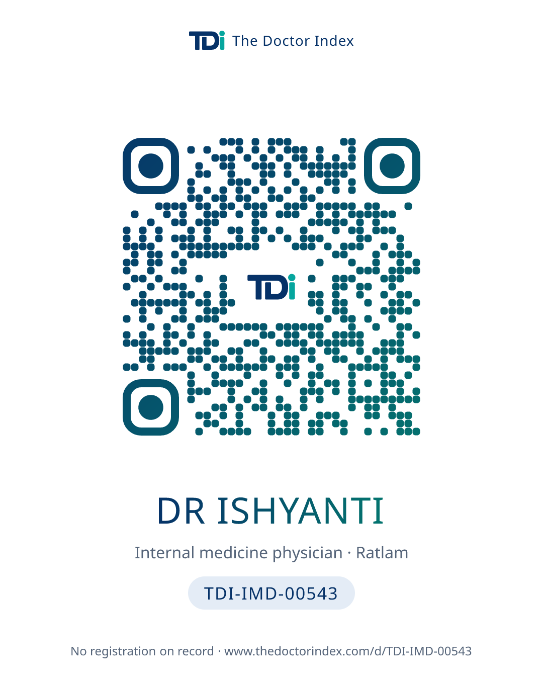 QR card for Dr Ishyanti, TDI-IMD-00543