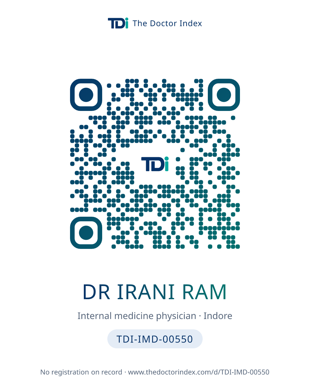 QR card for Dr Irani Ram, TDI-IMD-00550