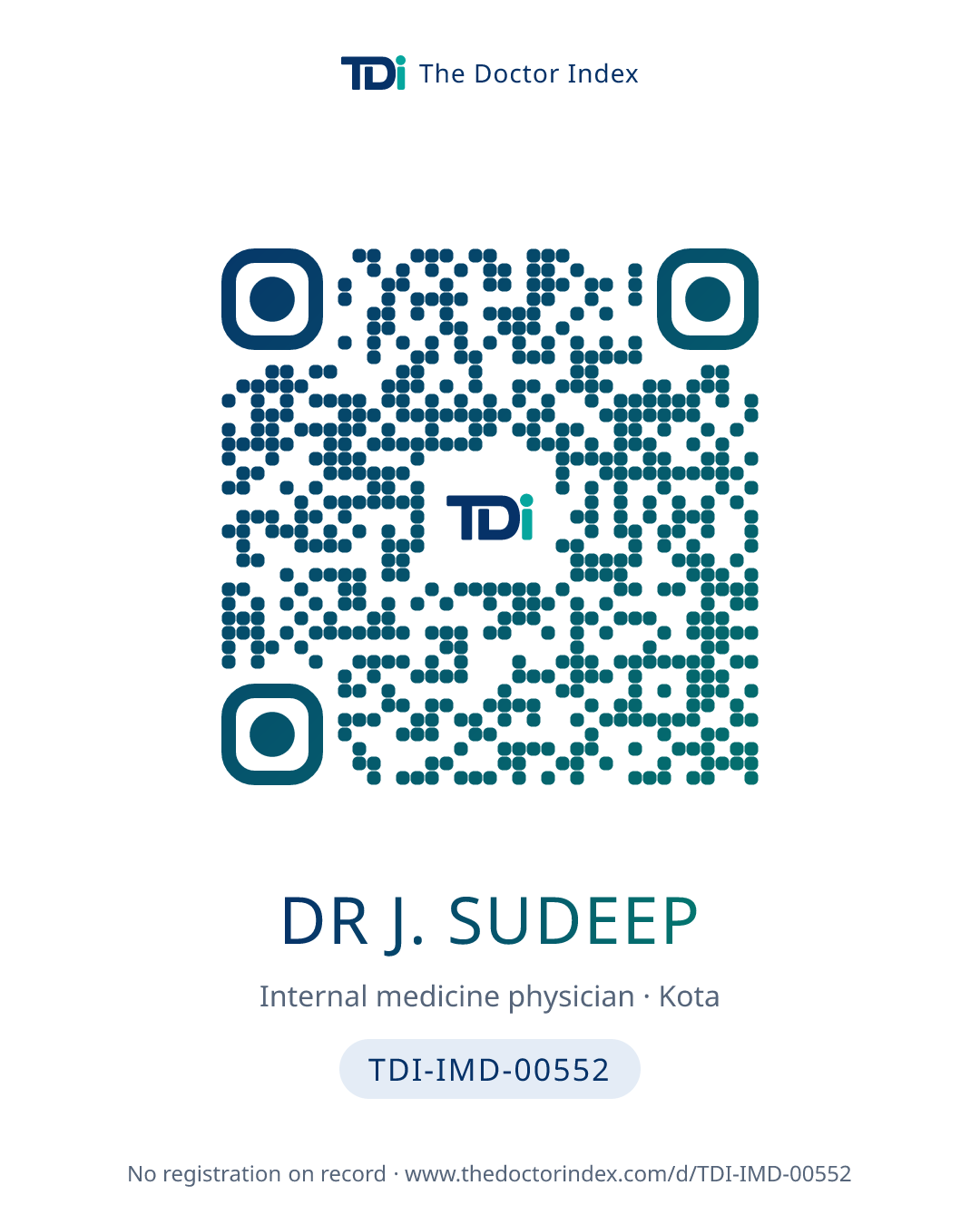 QR card for Dr J. Sudeep, TDI-IMD-00552