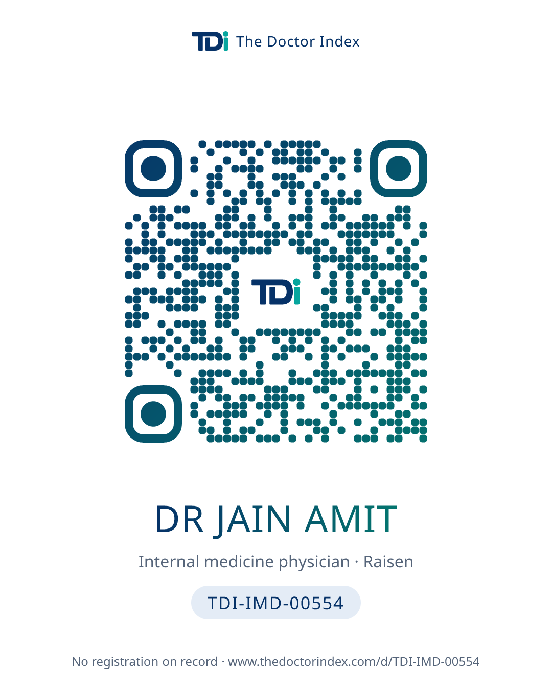 QR card for Dr Jain Amit, TDI-IMD-00554