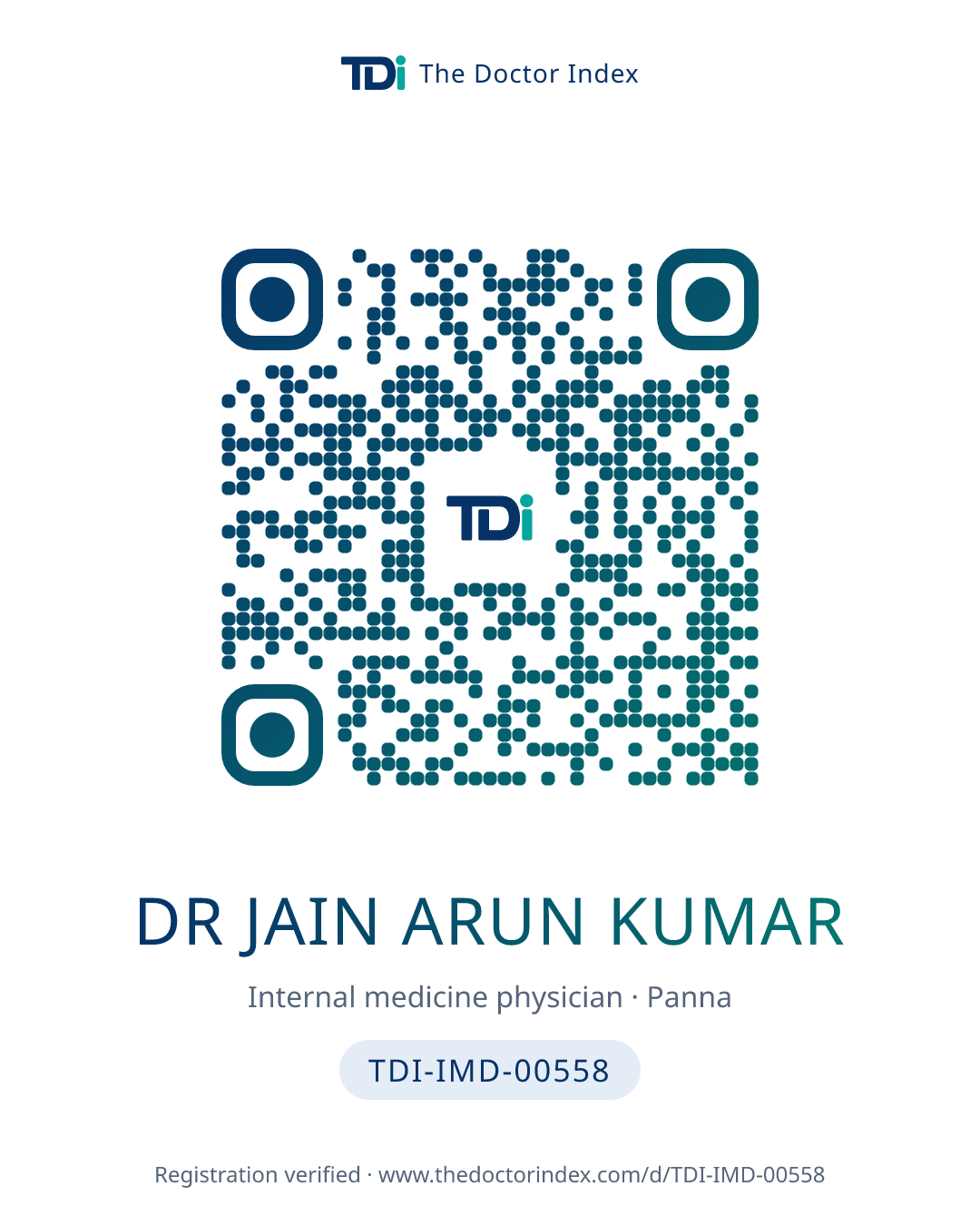QR card for Dr Jain Arun Kumar, TDI-IMD-00558