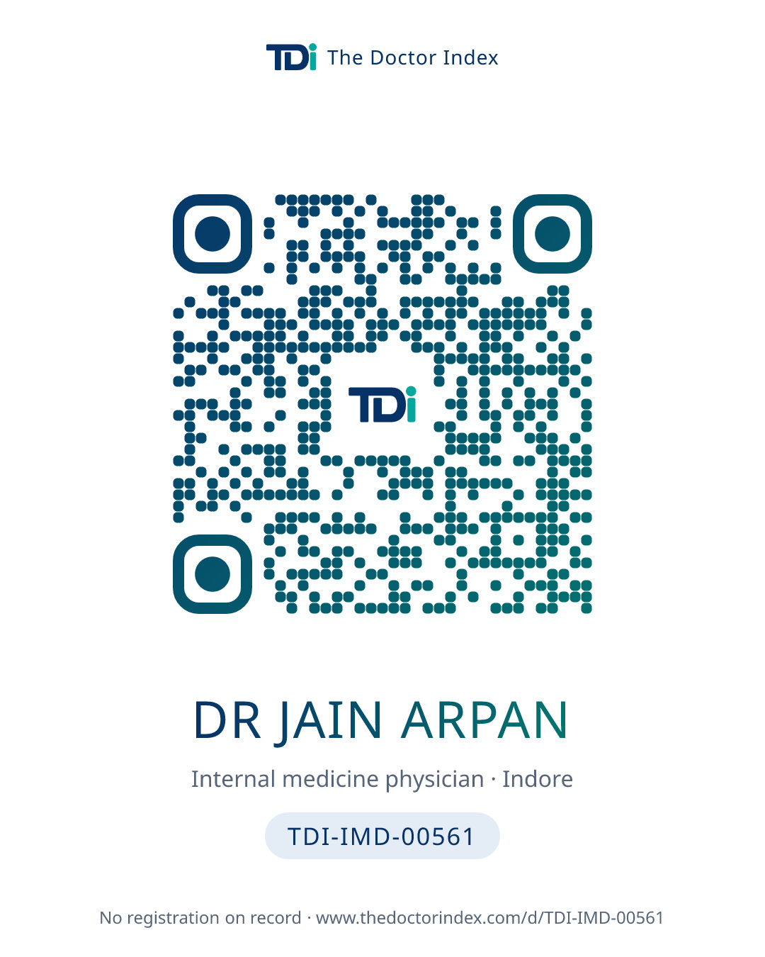 QR card for Dr Jain Arpan, TDI-IMD-00561