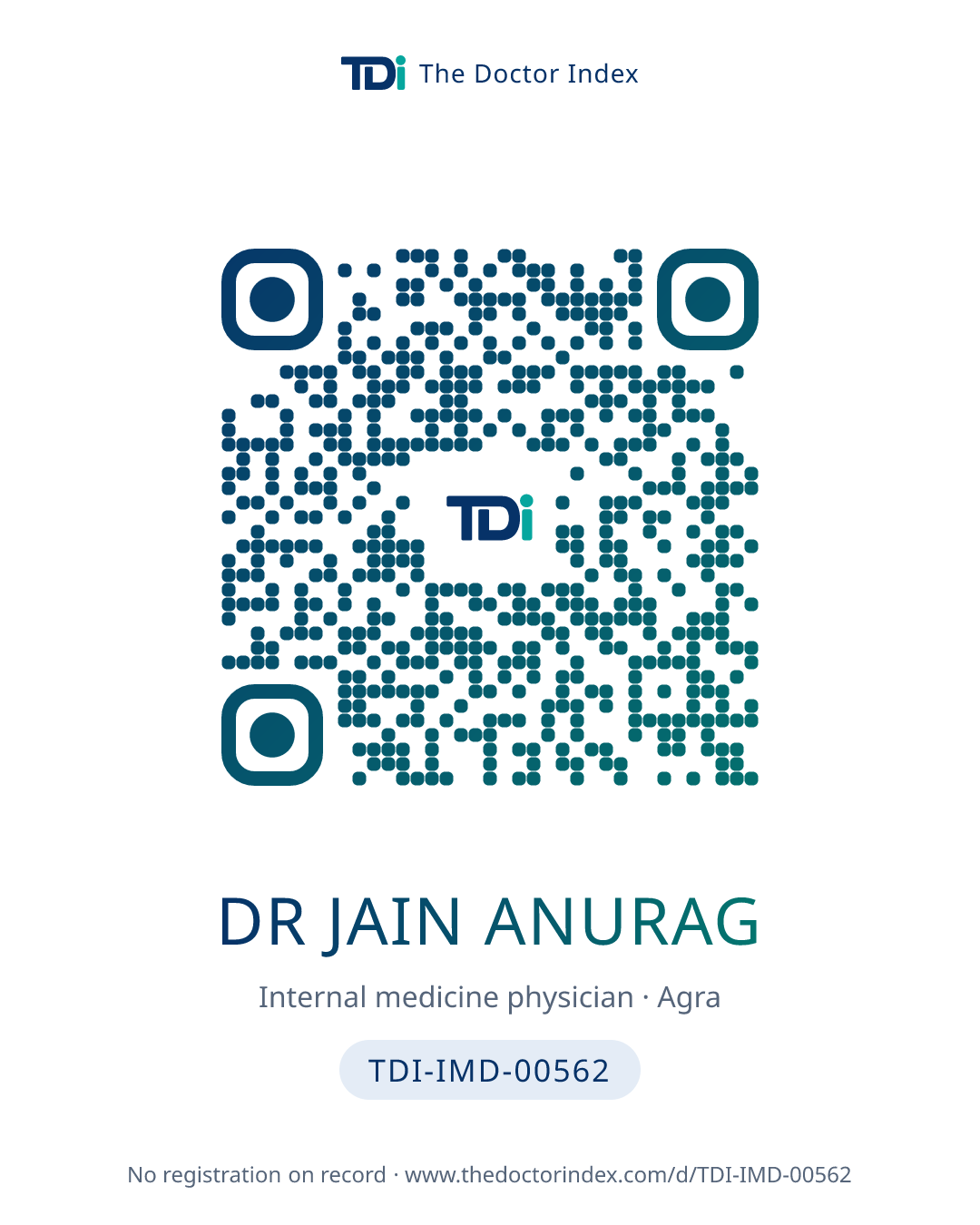 QR card for Dr Jain Anurag, TDI-IMD-00562
