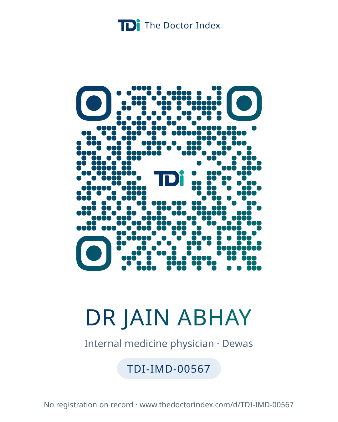QR card for Dr Jain Abhay, TDI-IMD-00567