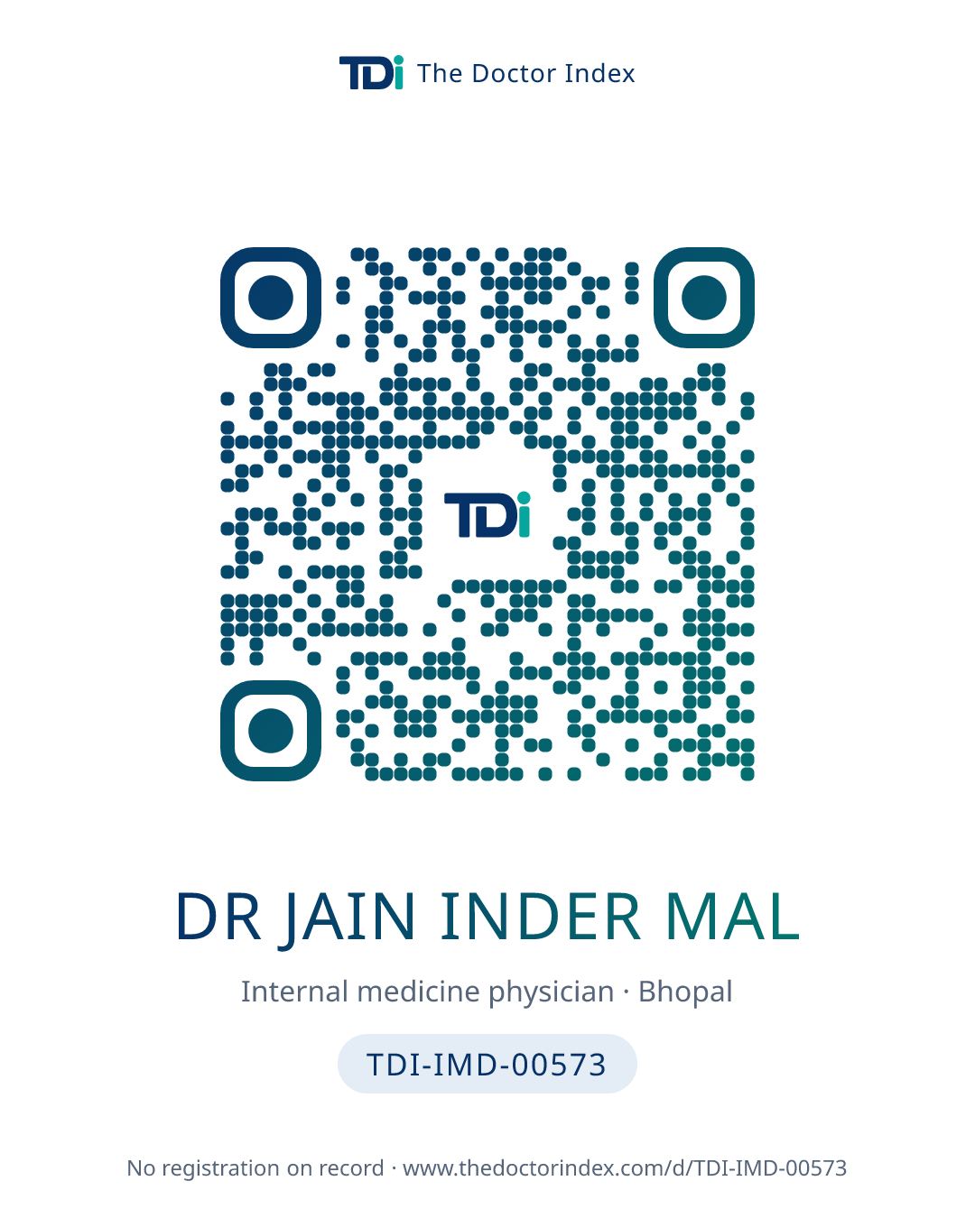QR card for Dr Jain Inder Mal, TDI-IMD-00573