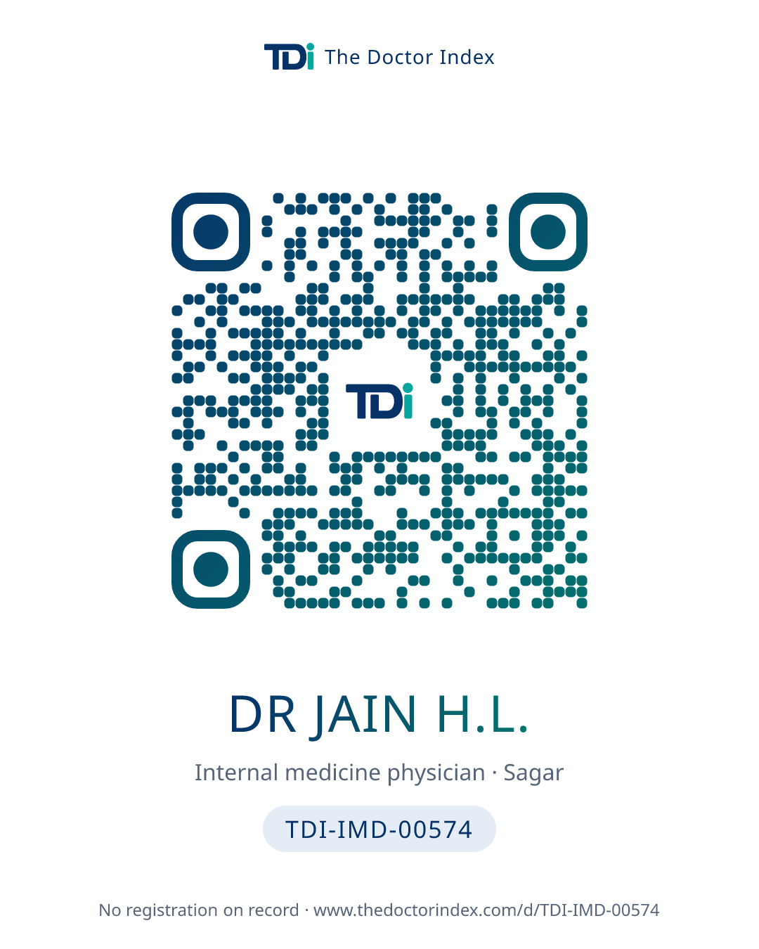 QR card for Dr Jain H.L., TDI-IMD-00574