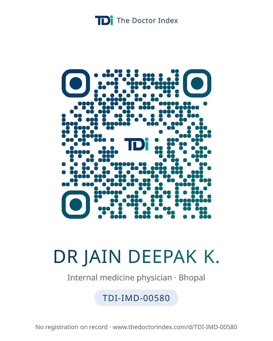 QR card for Dr Jain Deepak K., TDI-IMD-00580