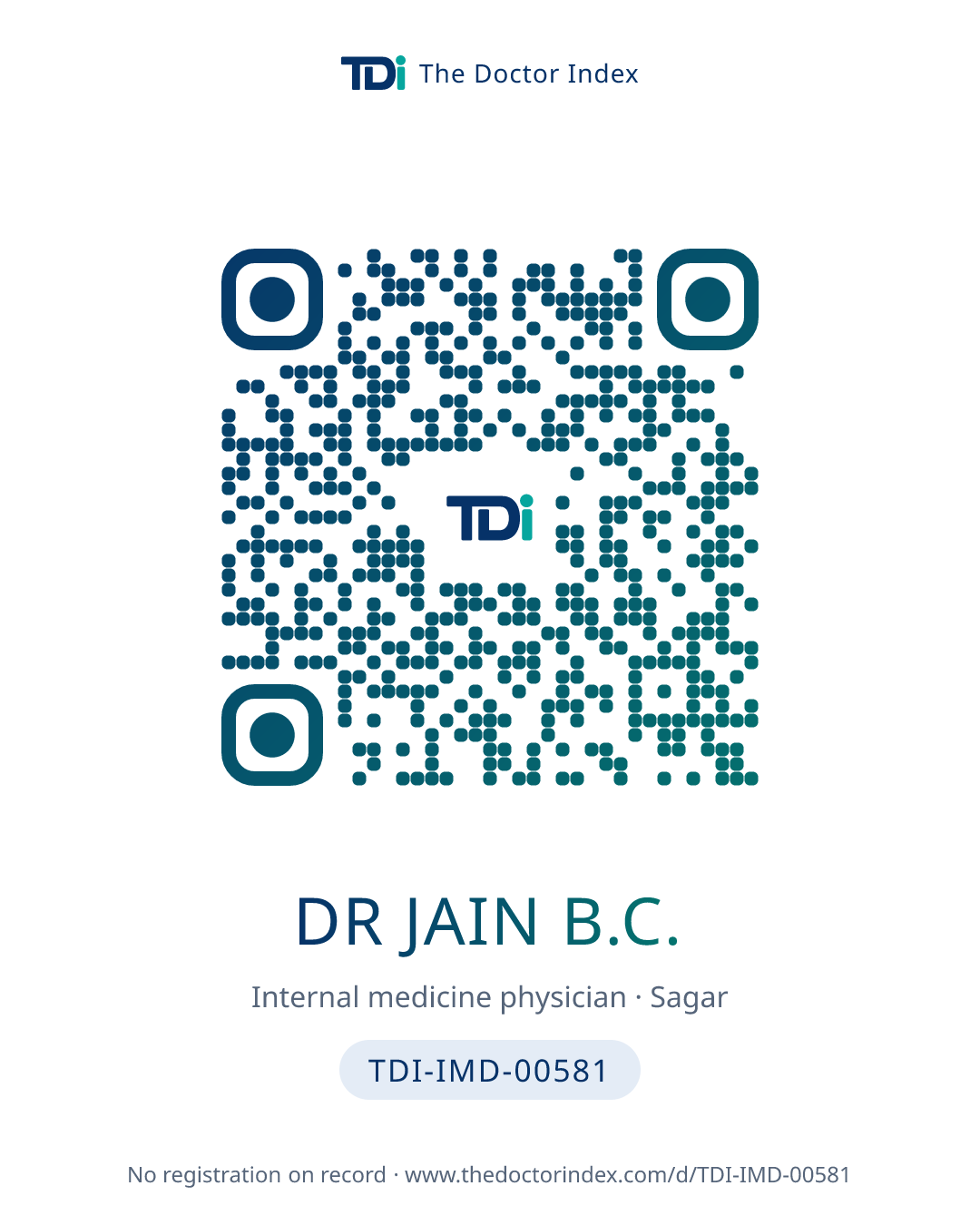 QR card for Dr Jain B.C., TDI-IMD-00581