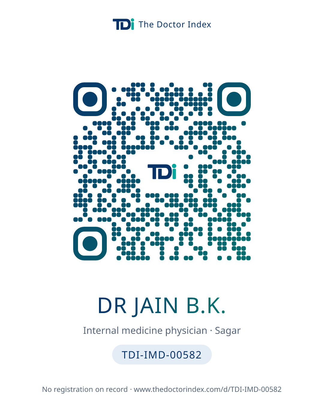 QR card for Dr Jain B.K., TDI-IMD-00582