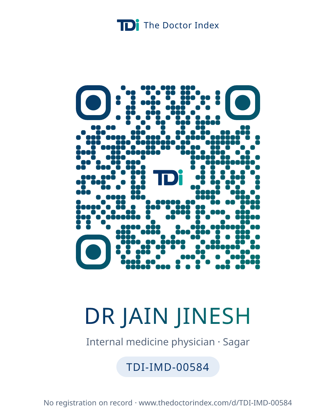 QR card for Dr Jain Jinesh, TDI-IMD-00584