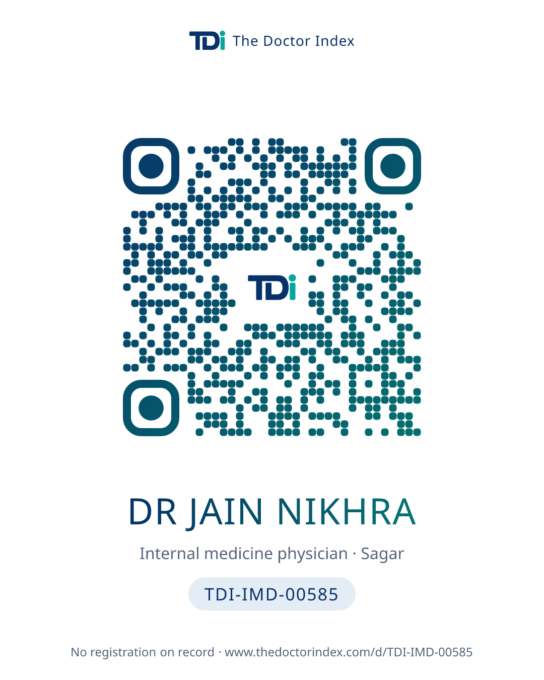 QR card for Dr Jain Nikhra, TDI-IMD-00585