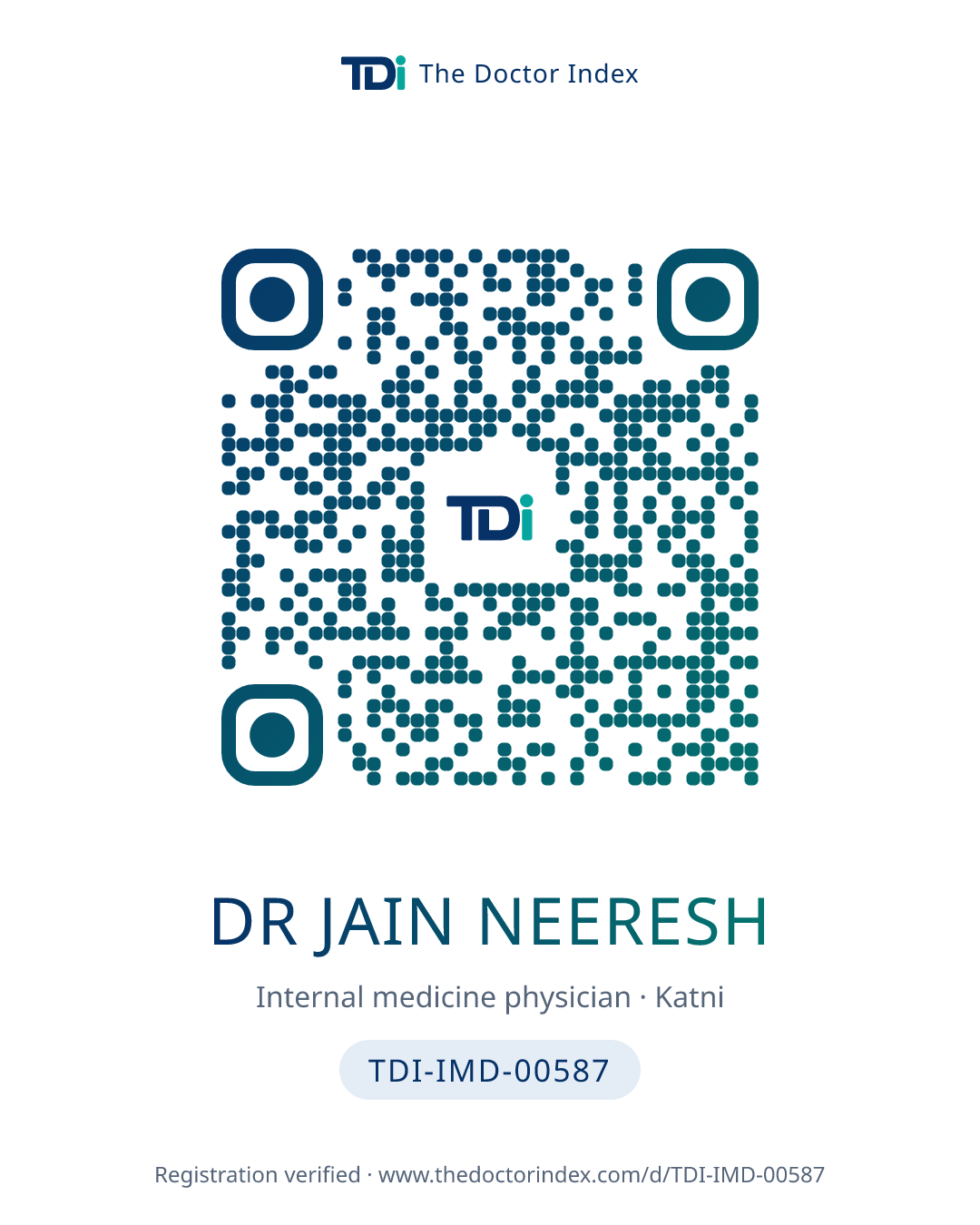 QR card for Dr Jain Neeresh, TDI-IMD-00587