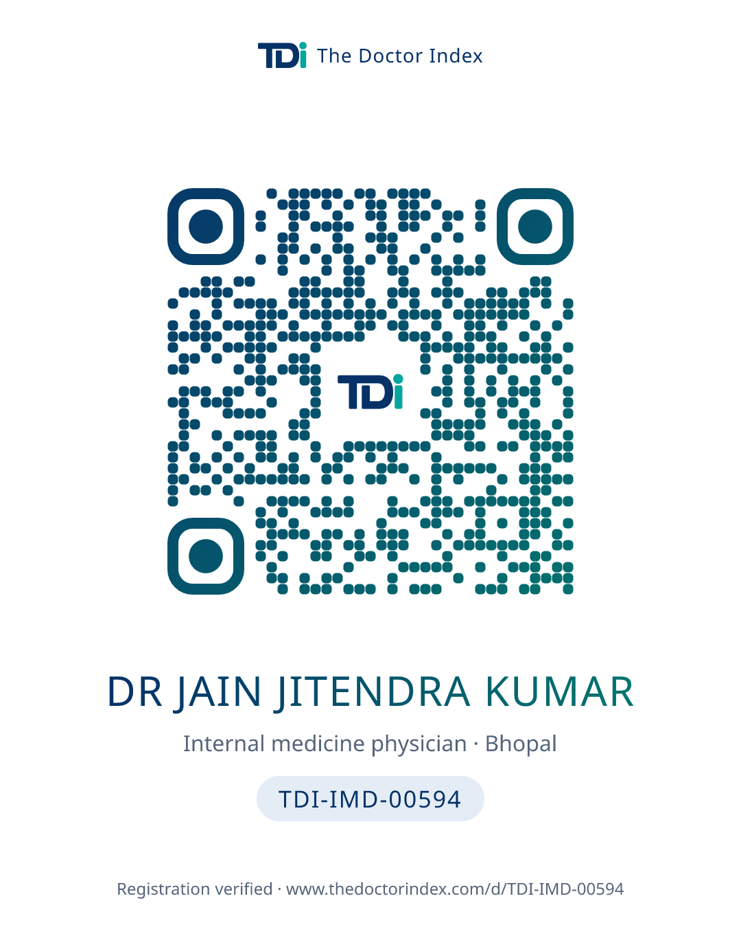 QR card for Dr Jain Jitendra Kumar, TDI-IMD-00594