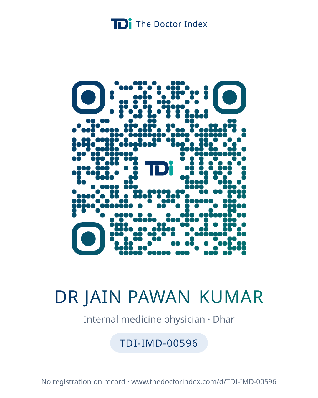 QR card for Dr Jain Pawan Kumar, TDI-IMD-00596