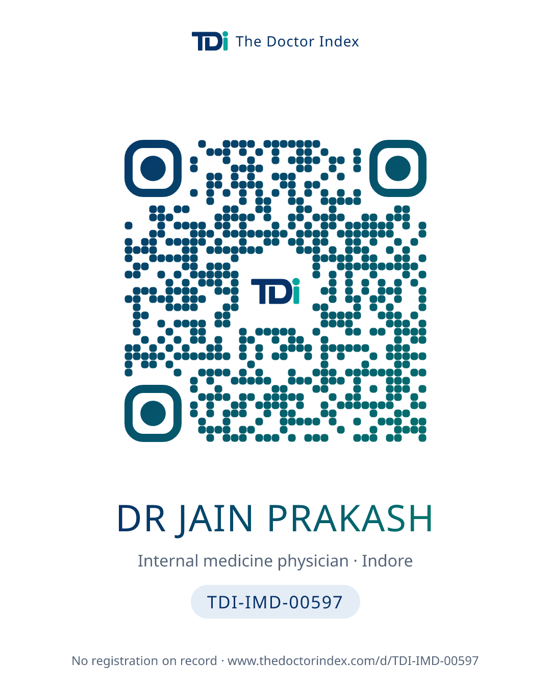 QR card for Dr Jain Prakash, TDI-IMD-00597