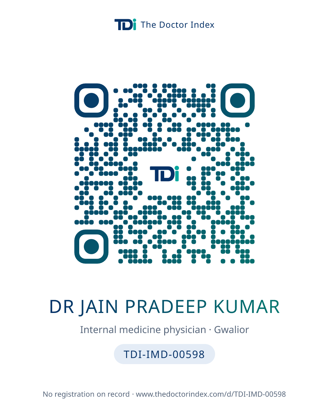 QR card for Dr Jain Pradeep Kumar, TDI-IMD-00598
