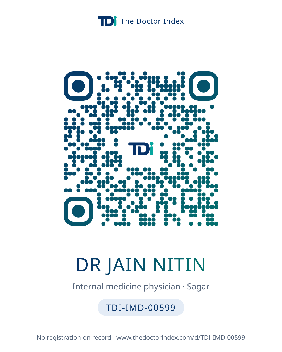 QR card for Dr Jain Nitin, TDI-IMD-00599