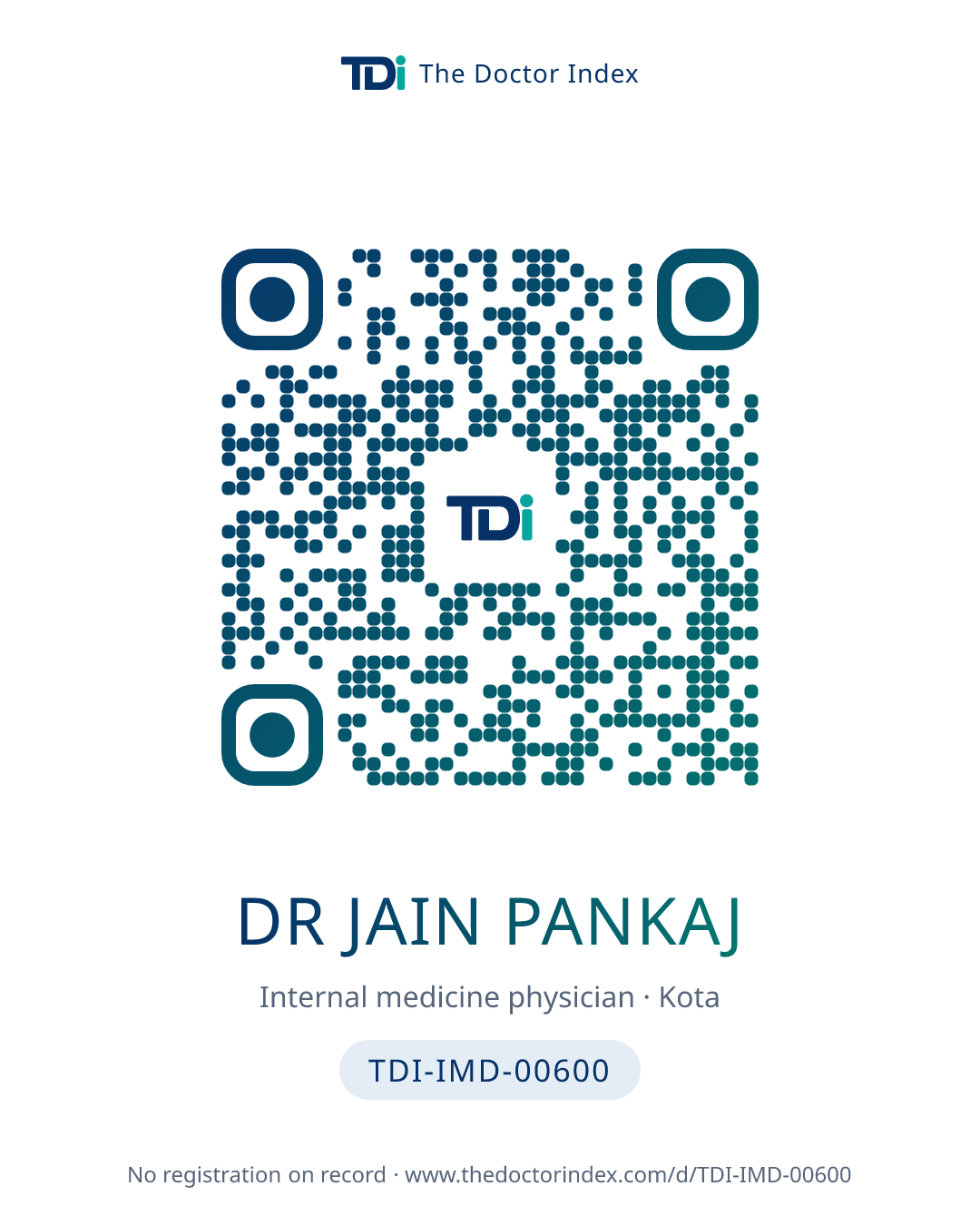 QR card for Dr Jain Pankaj, TDI-IMD-00600