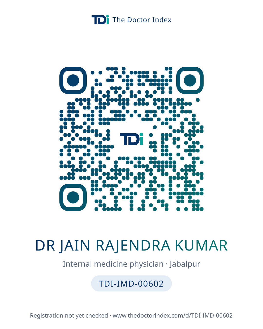 QR card for Dr Jain Rajendra Kumar, TDI-IMD-00602