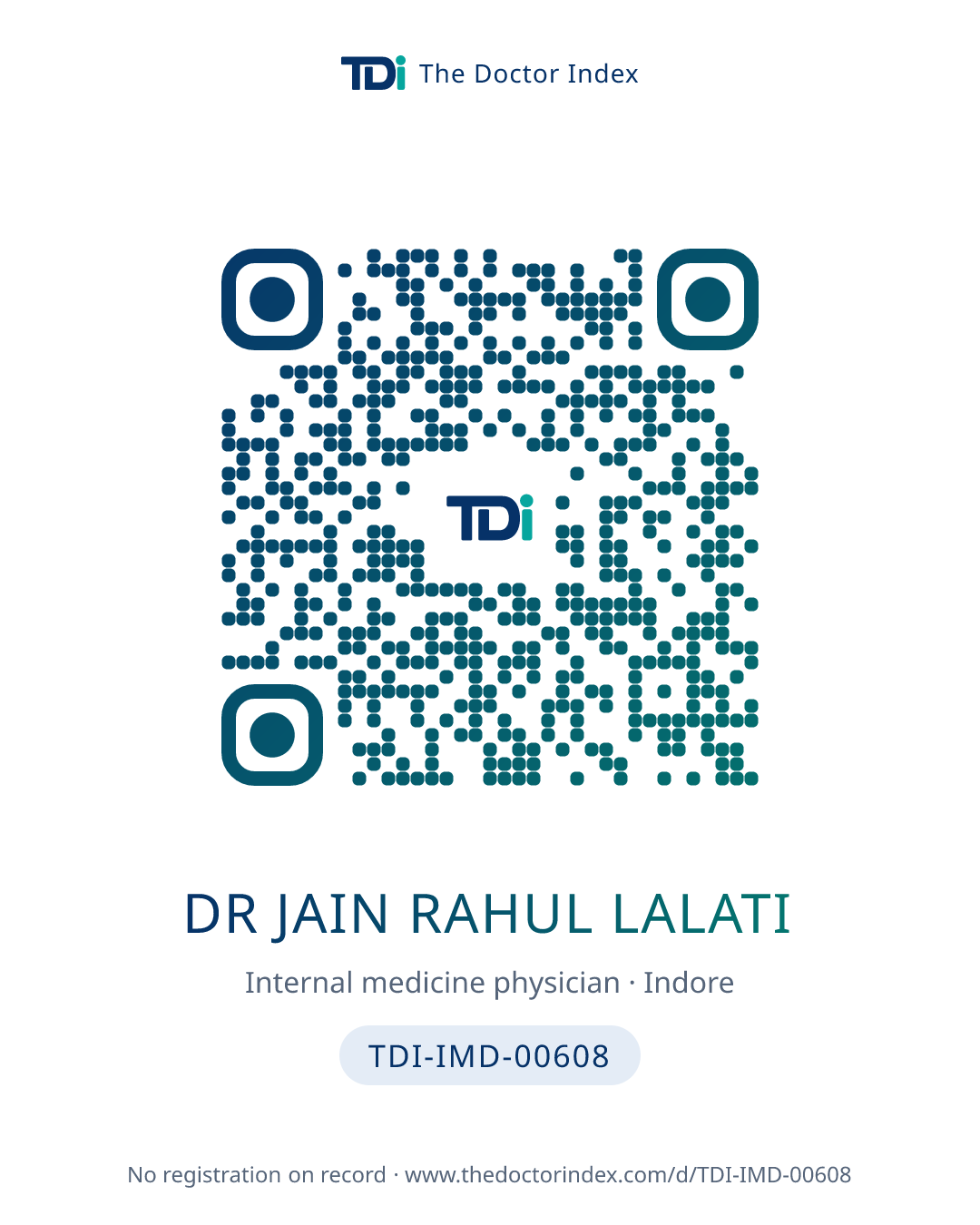 QR card for Dr Jain Rahul Lalati, TDI-IMD-00608