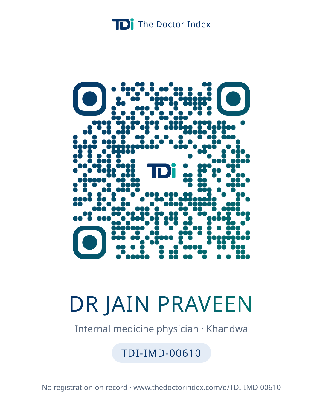 QR card for Dr Jain Praveen, TDI-IMD-00610