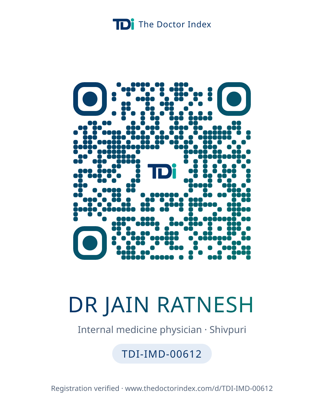 QR card for Dr Jain Ratnesh, TDI-IMD-00612