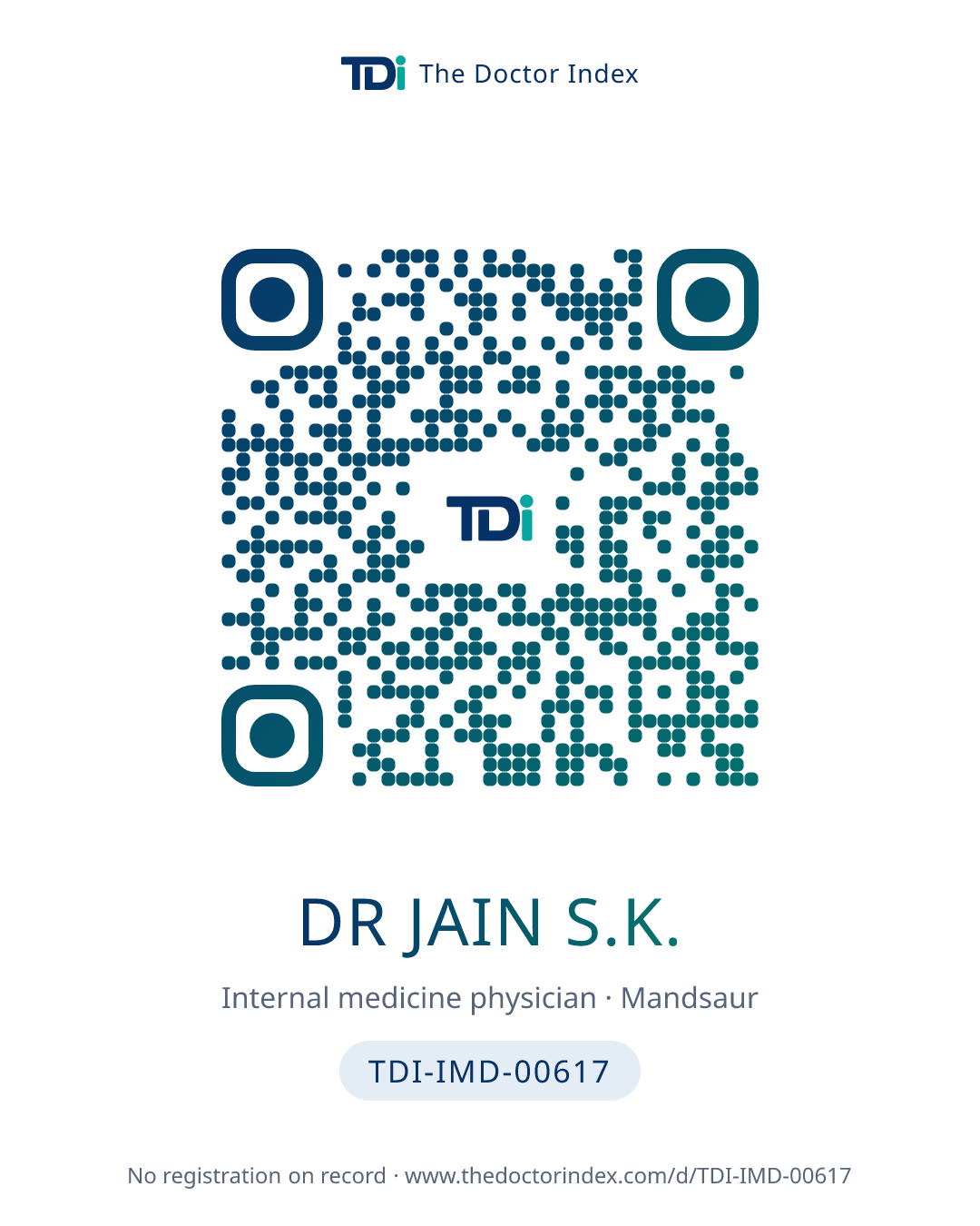 QR card for Dr Jain S.K., TDI-IMD-00617