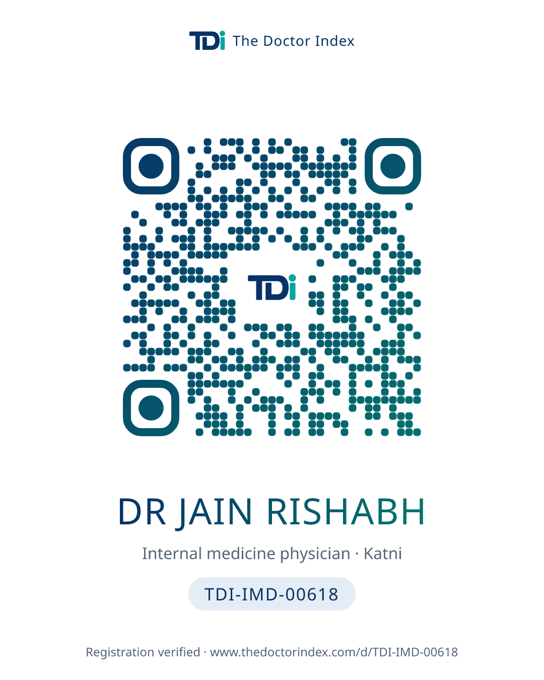 QR card for Dr Jain Rishabh, TDI-IMD-00618