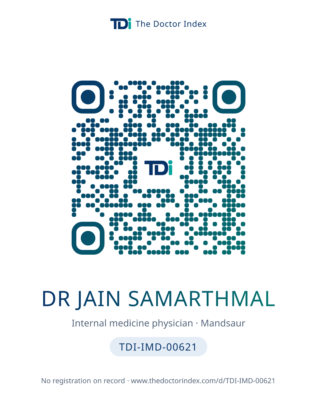 QR card for Dr Jain Samarthmal, TDI-IMD-00621