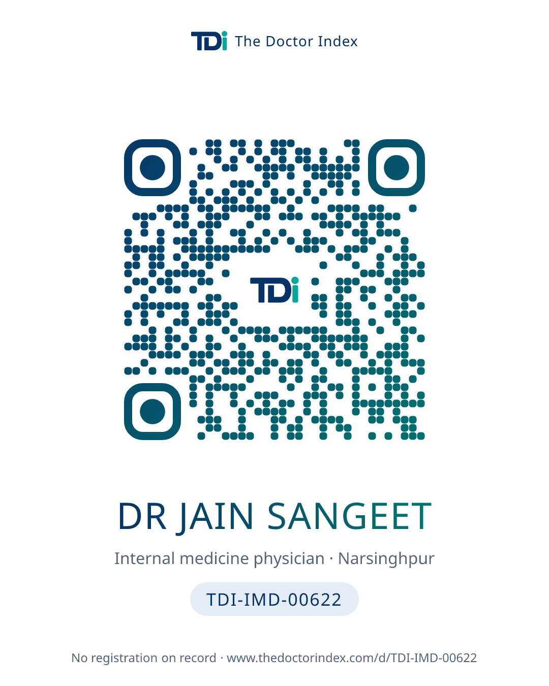 QR card for Dr Jain Sangeet, TDI-IMD-00622