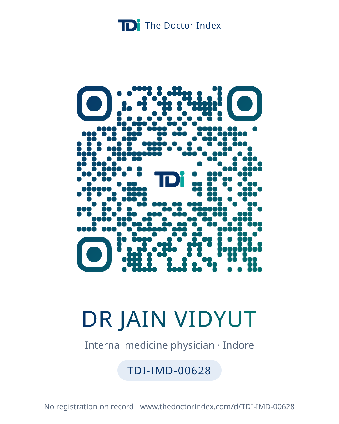 QR card for Dr Jain Vidyut, TDI-IMD-00628