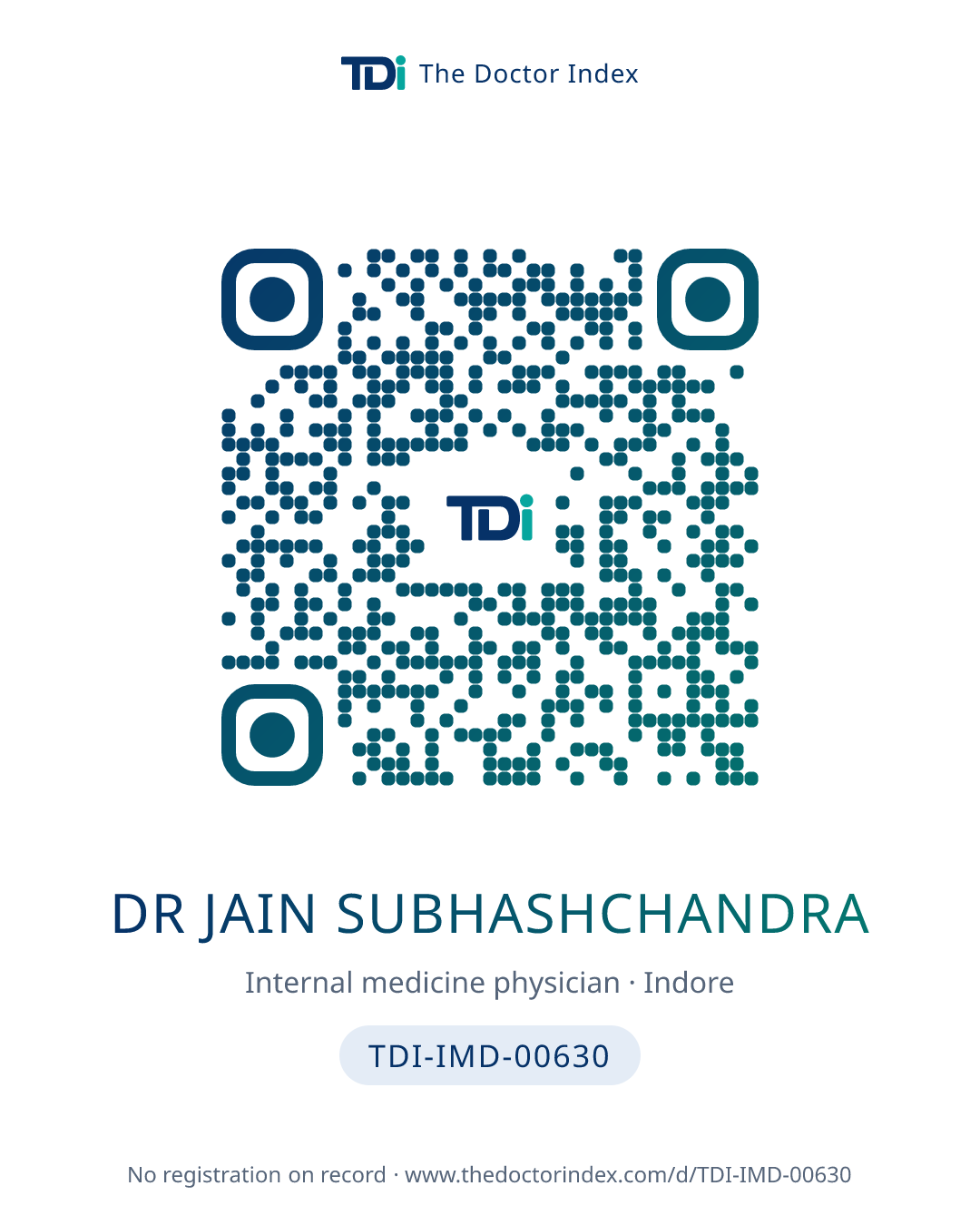 QR card for Dr Jain Subhashchandra, TDI-IMD-00630